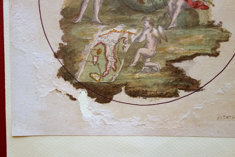Incisione Globo Zodiacale e Italia Cassini 1785 Zodiaco a Colori