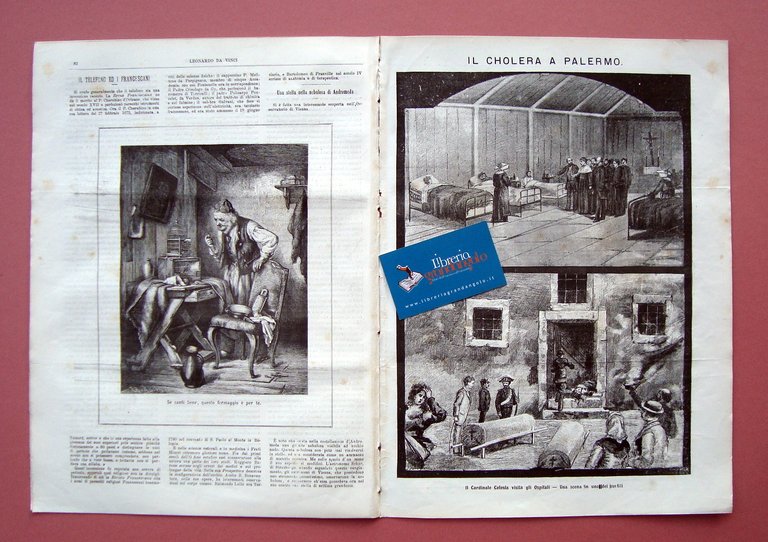Incisione Il Colera a Palermo periodico quindicinale 1885 Leonaro Da …