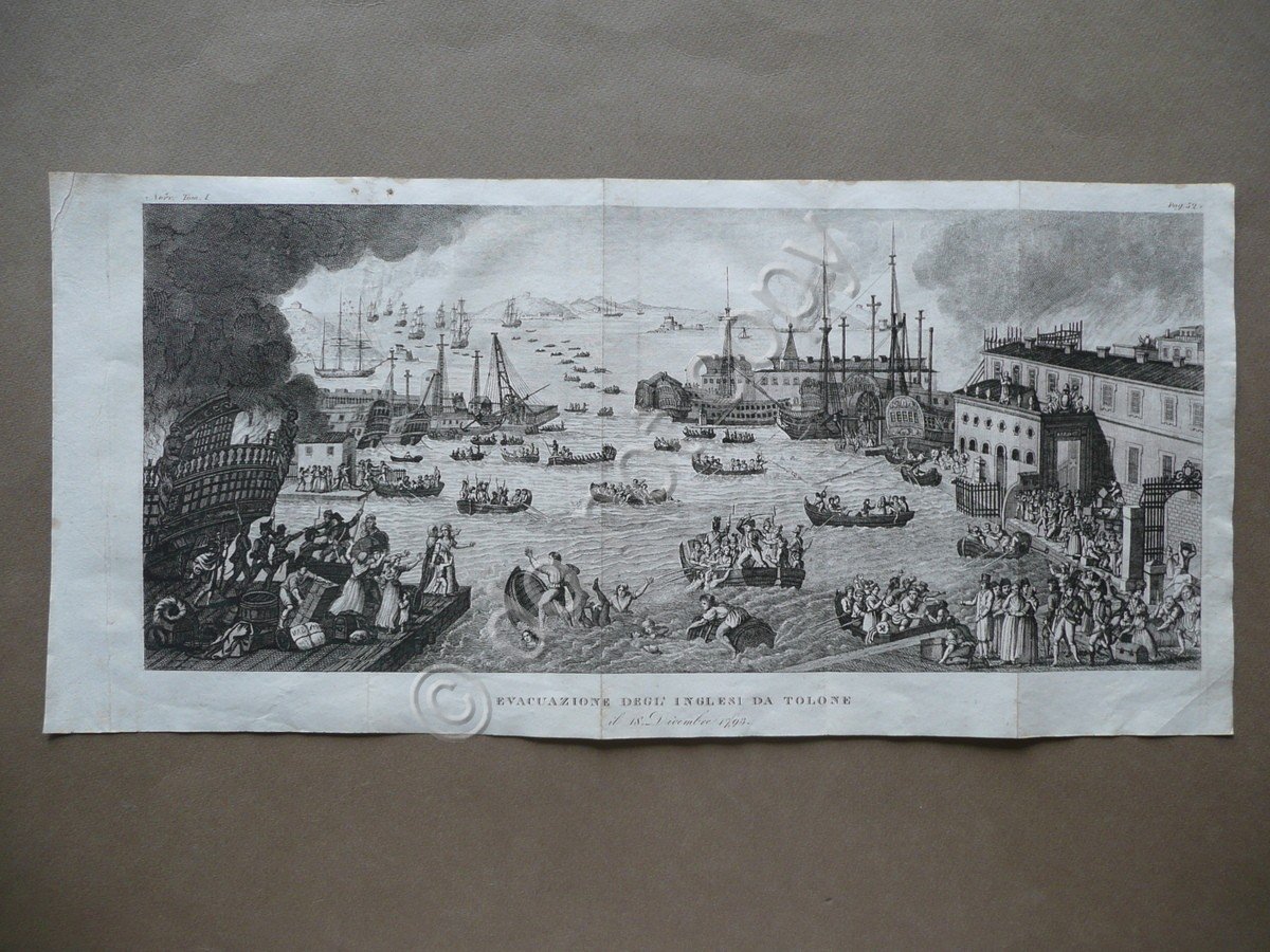 Incisione in Rame Evacuazione Inglesi da Tolone Storia di Napoleone …