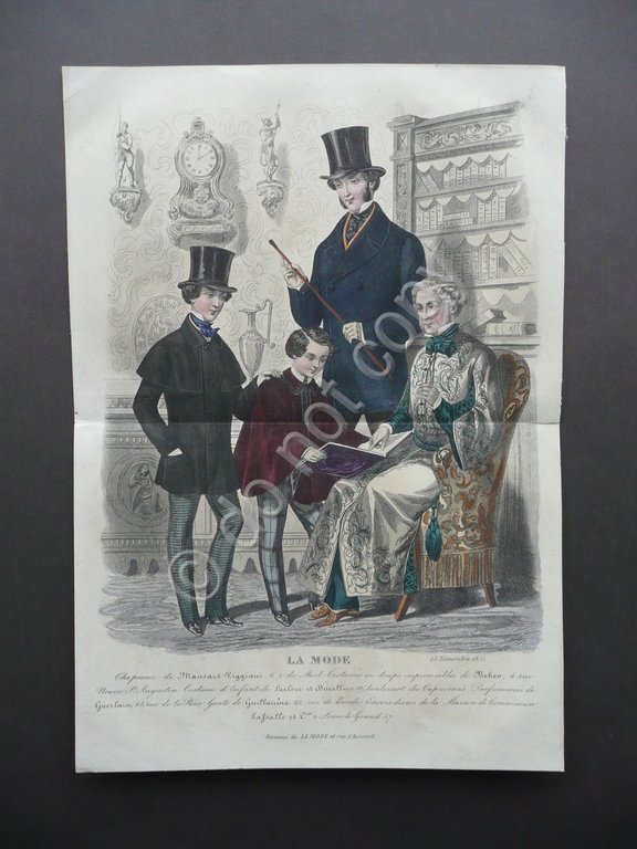 Incisione La Mode Moda Maschile Figurini 15/11/1851 Colorazione d'Epoca Abiti | Immagine Gallery 1