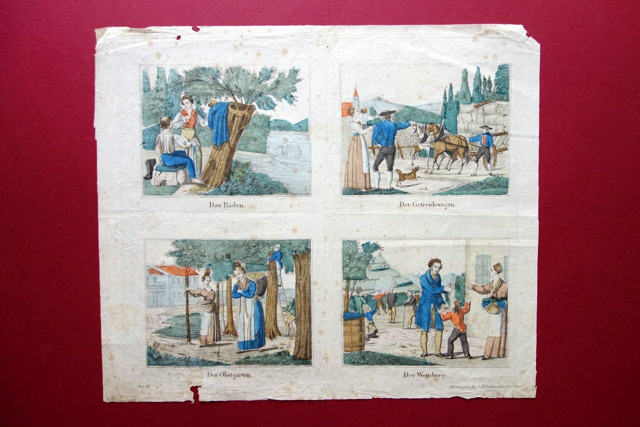 Incisione Popolare Scene di Vita Agreste Campagna Primo Ottocento