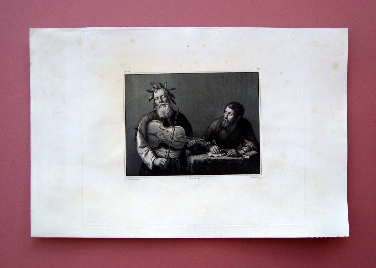 Incisione rame 1830 Ribera pins Omero canta l'Odissea