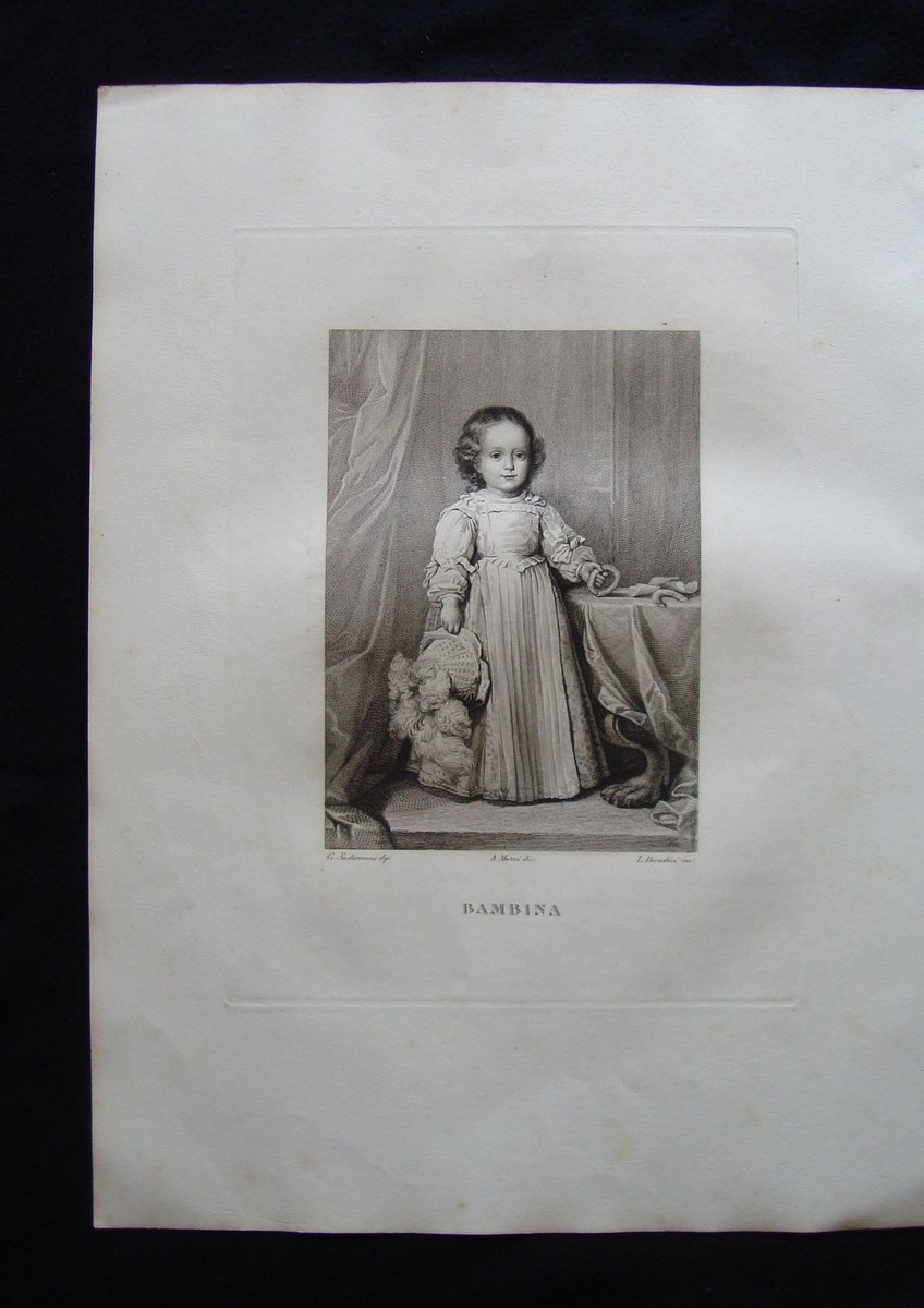 Incisione rame Bambina Sustermans Paradisi Galleria Pitti Firenze 1842