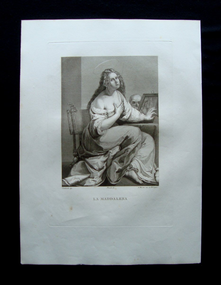 Incisione rame La Maddalena Galleria Pitti Firenze 1842 Gentileschi