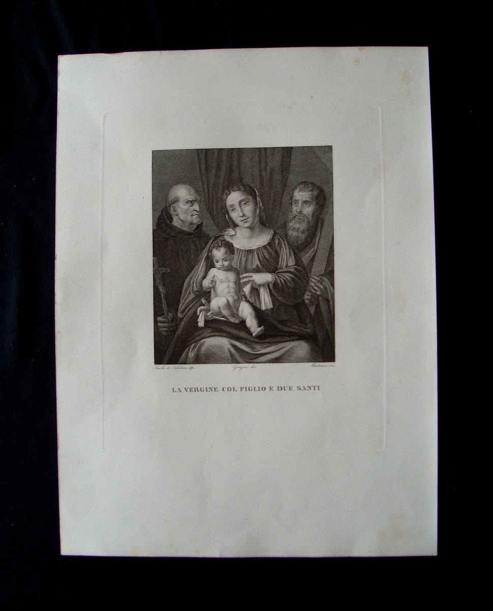 Incisione rame La Vergine col Figlio e due Santi Galleria …