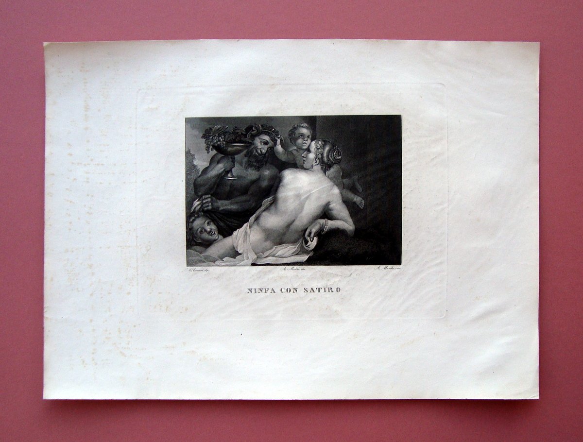 Incisione rame Ninfa con Satiro Galleria Pitti Firenze 1842 Caracci …