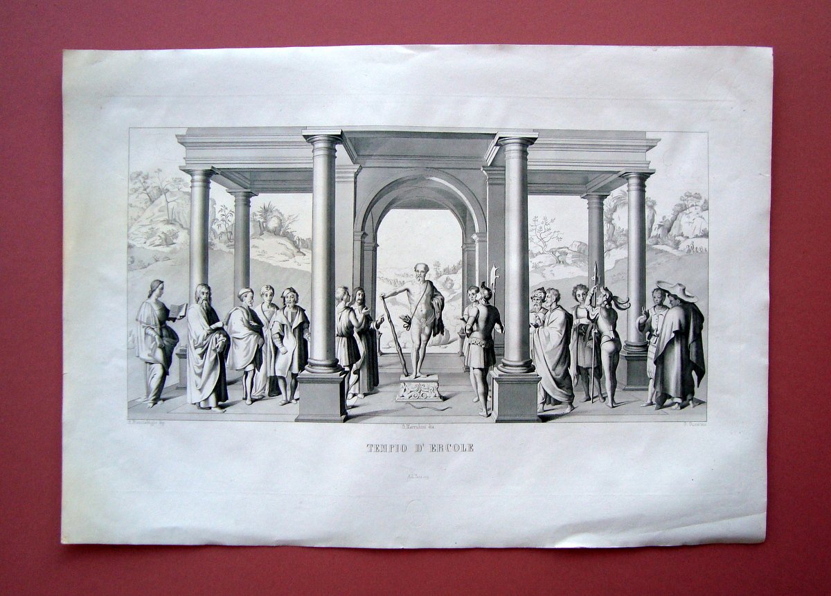 Incisione rame primi '800 Tempio d'Ercole