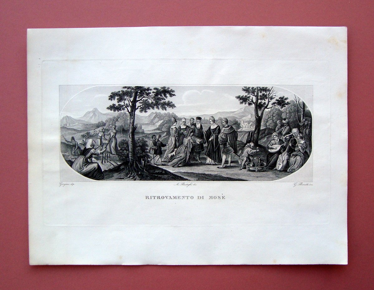 Incisione rame Ritrovamento di MosË Galleria Pitti Firenze 1842 Giorgione … | Immagine principale
