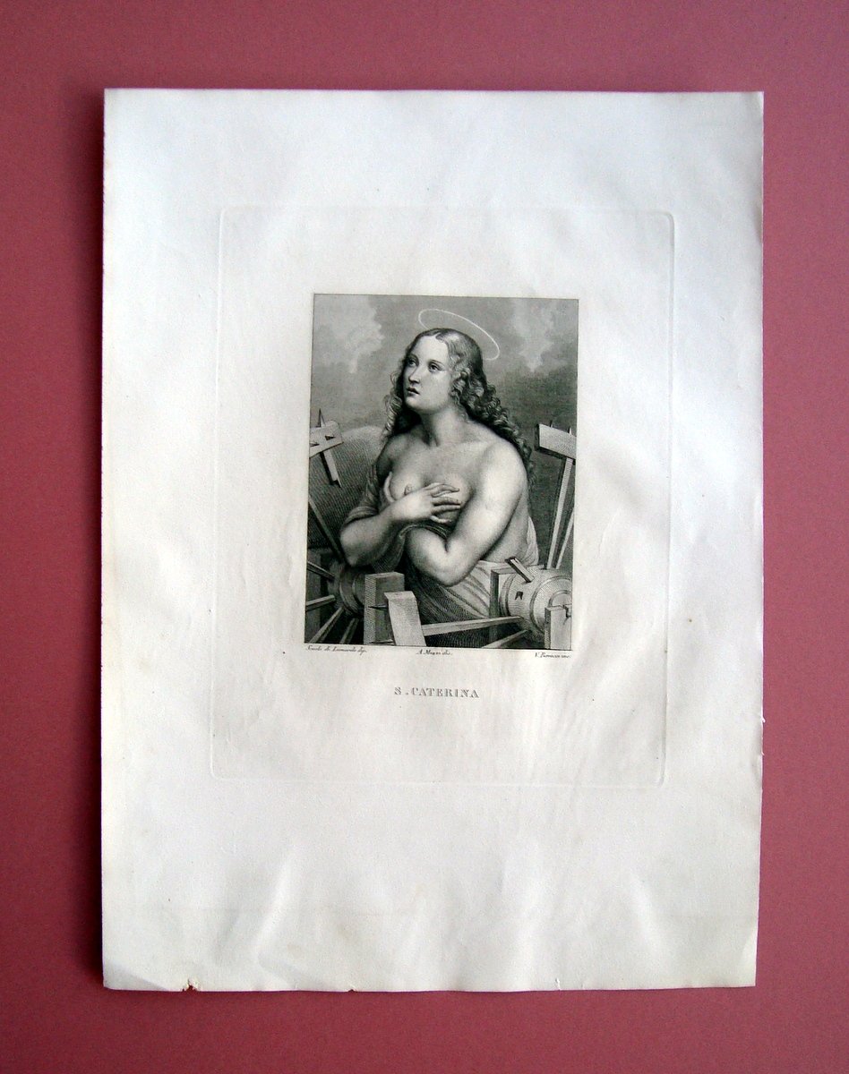 Incisione rame S.Caterina Scuola Leonardo Galleria Pitti Firenze 1842