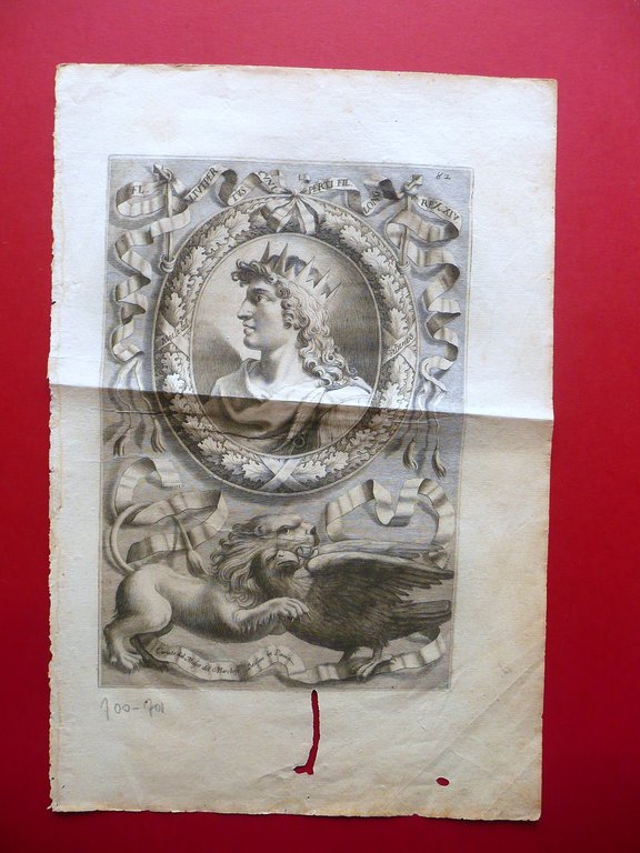 Incisione Ritratto Liutperto Re dei Longobardi Museo Marchese Belisoni Pavia