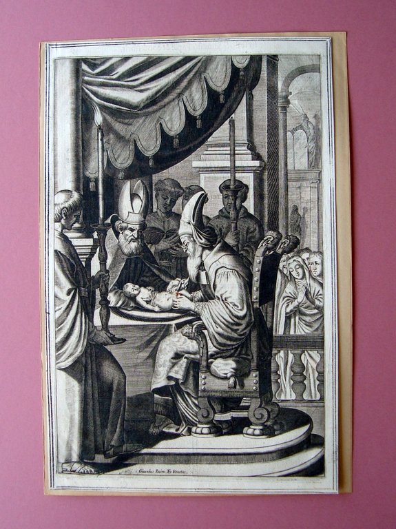 Incisione su rame Circoncisione Giacomo Pecini '600 retro testo bicolore | Immagine Gallery 1