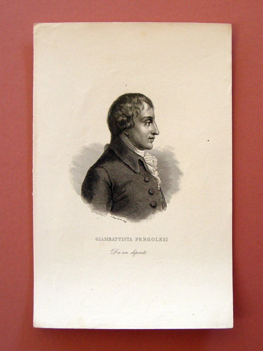 Incisione su rame Giambattista Pergolesi prima met‡ Ottocento