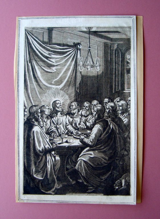 Incisione su rame Ultima Cena Giacomo Pecini '600 retro testo … | Immagine Gallery 1
