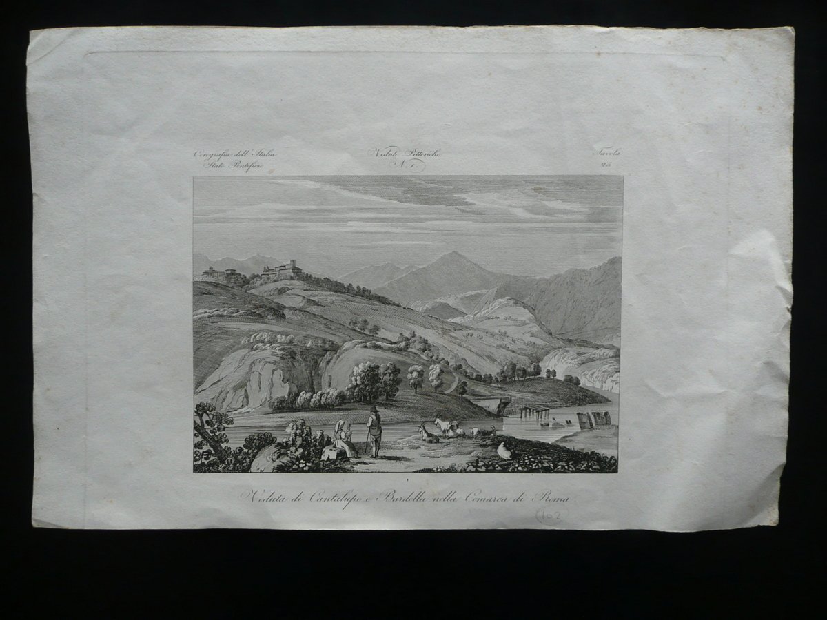Incisione Veduta di Cantalupo e Bardella Comarca di Roma Zuccagni …