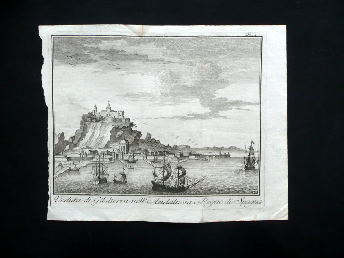 Incisione Veduta di Gibilterra Andalusia Regno di Spagna Fine '700 …