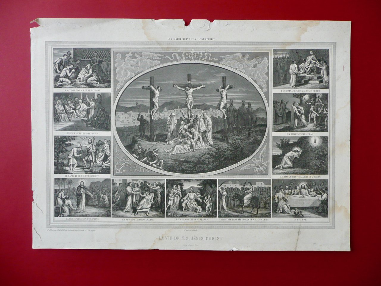 Incisione Vita di Ges˘ Cristo Crocifissione Gadola Lyon Fugere Met‡ …