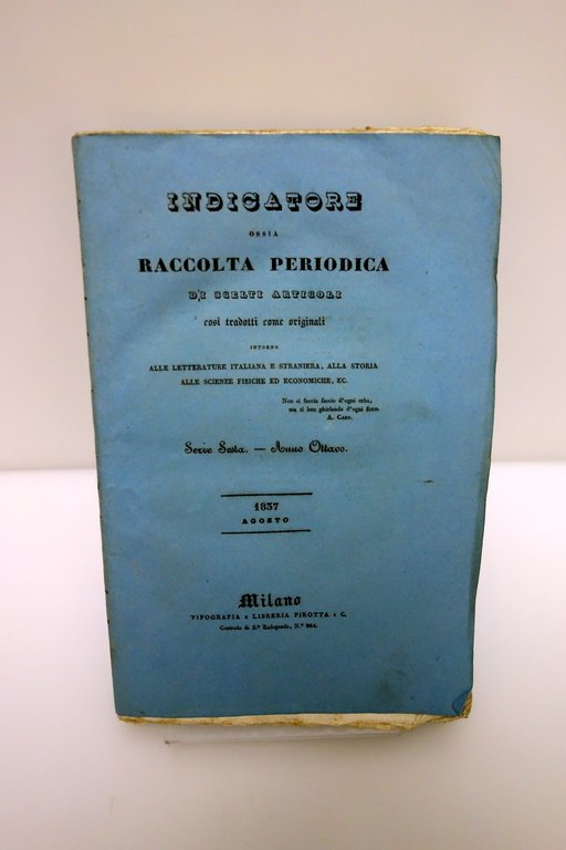 INDICATORE RIVISTA L'ISLANDA CURIOSITA' NATURALI TOPOGRAFIA COSTUMI 1837