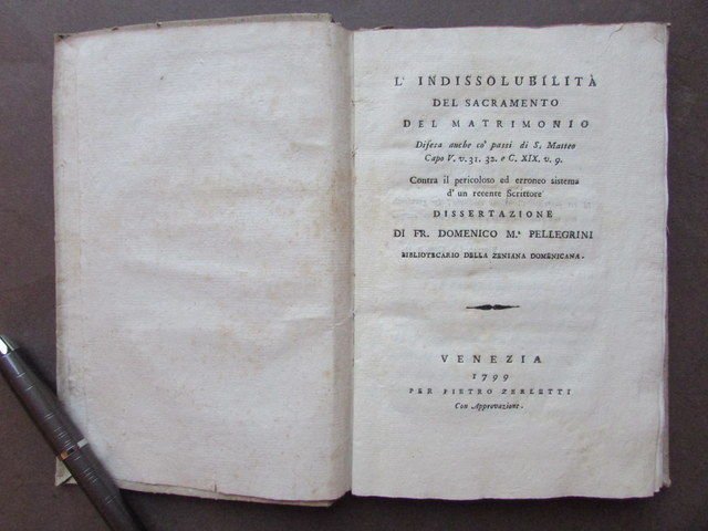 Indissolubilit‡ Sacramento Matrimonio Pellegrini Antilluminismo Venezia 1799 | Immagine principale