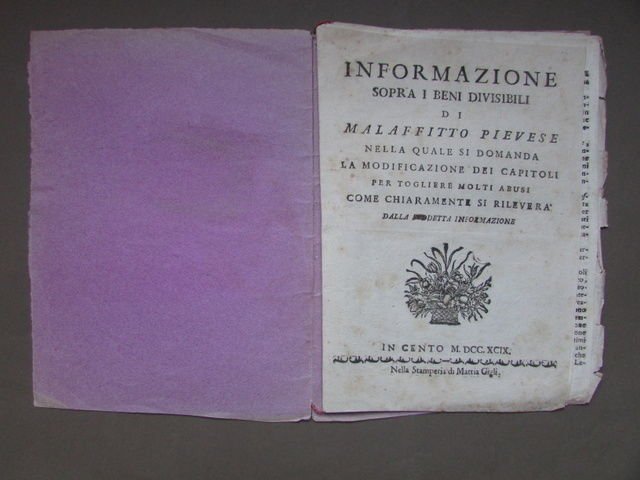 Informazione Beni Divisibili Malaffitto Pievese Cento 1799 Gigli Stampa