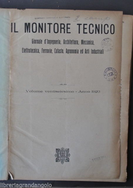 Ingegneria Architettura Meccanica Elettrotecnica Ferrovia Monitore Tecnico 1920