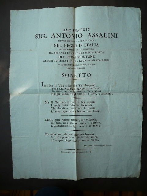 Inondazioni Idraulica Rotta Montone Ravenna 1811 Ispettore Acque Assalini Ode