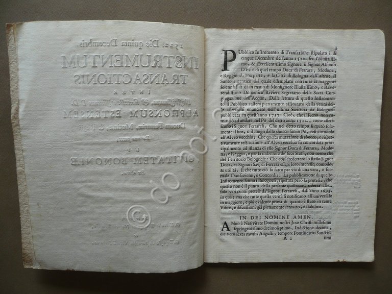 Instrumentum Transactionis Alphonsus Estensem Ducem Mutinae Bononiae 1717 Reno | Immagine Gallery 3