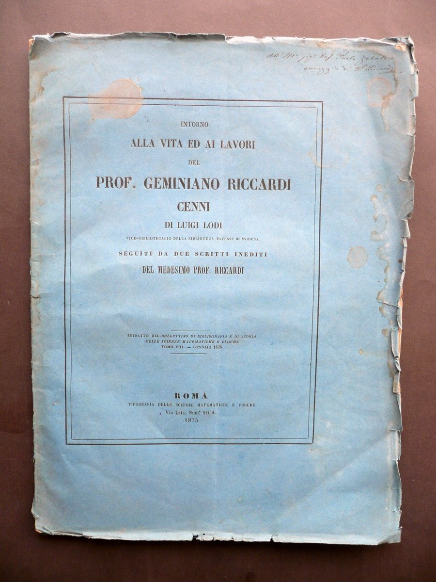Intorno alla Vita e Lavori del Prof. G. Riccardi Luigi … | Immagine principale
