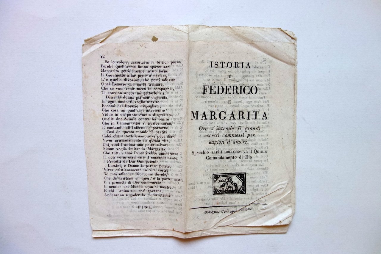 Istoria di Federico e Margarita Eccessi d'Amore Quinto Comandamento Bologna …