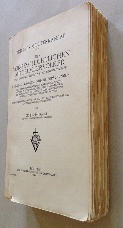 J. Karst Origines Mediterraneae Die Vorgeschichtlichen Mittelmeervolker 1931