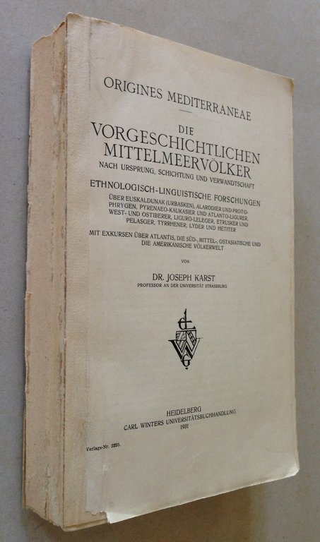 J. Karst Origines Mediterraneae Die Vorgeschichtlichen Mittelmeervolker 1931