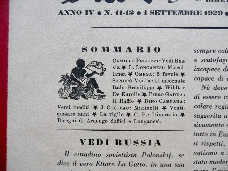 Jean Cocteau Marinetti L'Italiano Quindicinale Longanesi Soffici Num. 11-12 1929