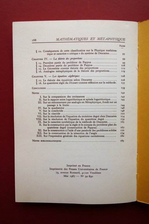 Jules Vuillemin Mathematiques et Metaphysique chez Descartes Puf 1987