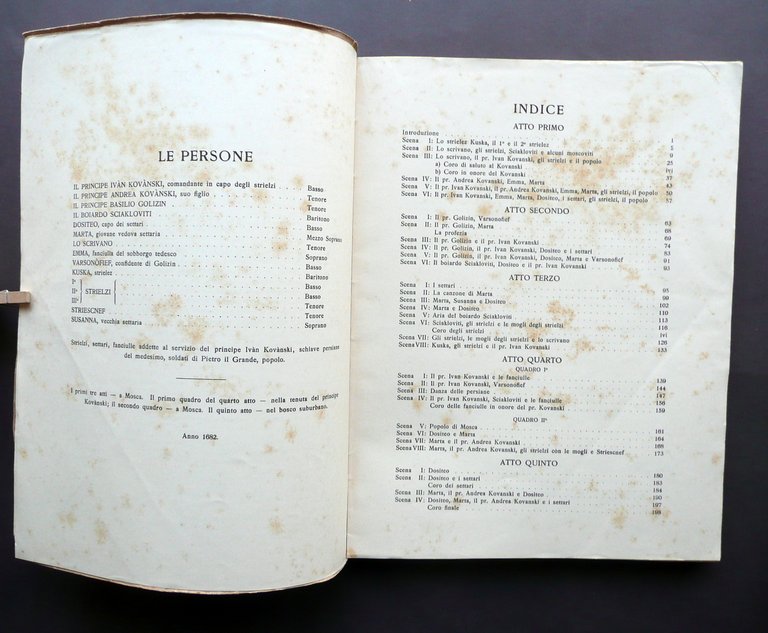 Kovantscina Dramma Mussorgski Rimski Korsakoff Bessel Parigi 1925 Spartito