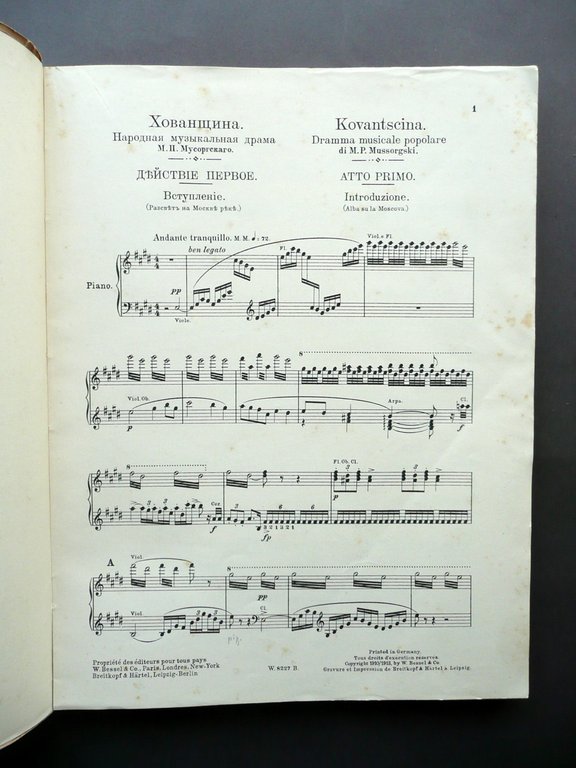 Kovantscina Dramma Mussorgski Rimski Korsakoff Bessel Parigi 1925 Spartito