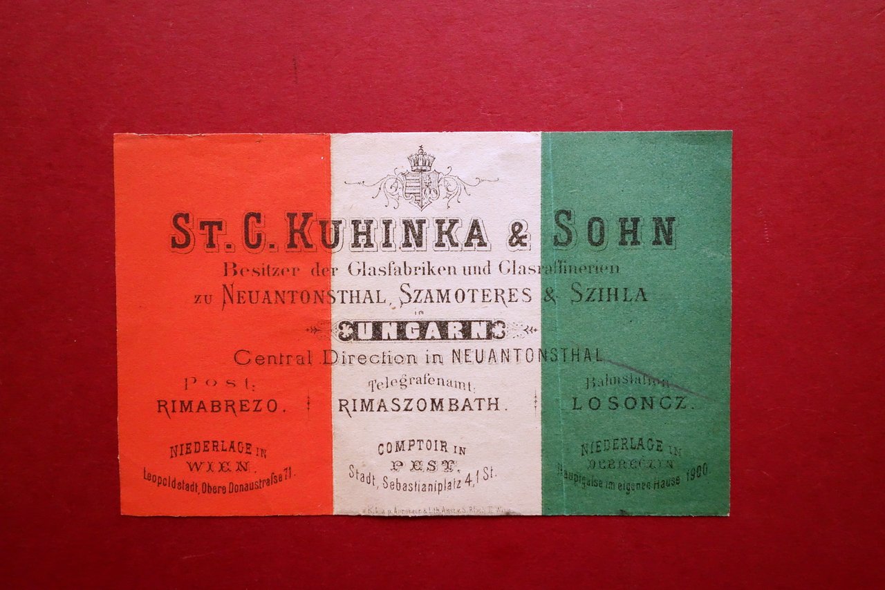Kuhinka & Sohn Glasfabriken Glasraffinerien Ungarn Volantino Pubblicit‡ '900 | Immagine principale