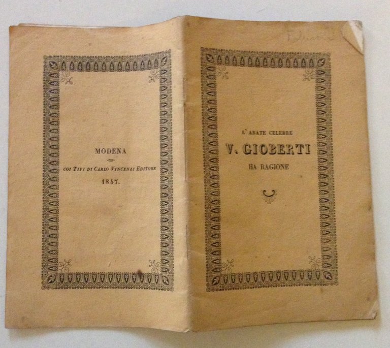 L'Abate Celebre V. Gioberti Ha Ragione Ristampa Prima Edizione Roma …
