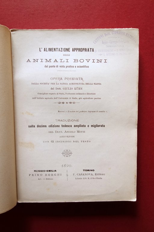 L'Alimentazione Appropriata degli Animali Bovini Giulio Kuhn 1895