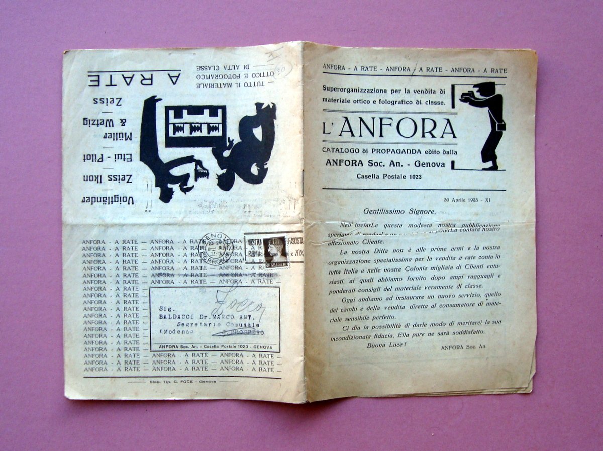 L'Anfora Catalogo materiale ottico e fotografico 1933 Genova fotografia | Immagine principale