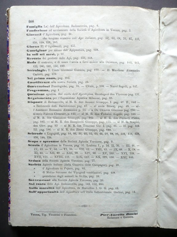 L'Ape Italiana Rivista Societ‡ d'Apicoltura Verona Anno I 1867 21 … | Immagine Gallery 8