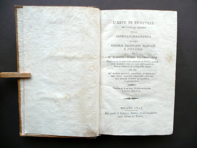 L'Arte di Ricettare Secondo le Regole della Chimica Farmaceutica Milano 1803
