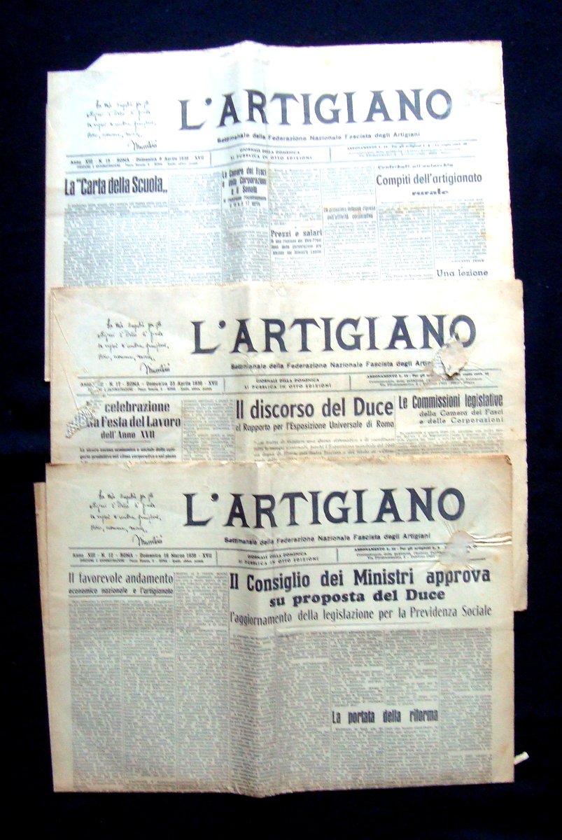 L'Artigiano tre numeri 1939 Anno III n. 12 15 17 …