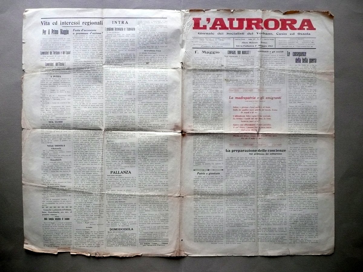 L'Aurora Giornale dei Socialisti del Verbano Cusio Ossola Anno XIV … | Immagine principale