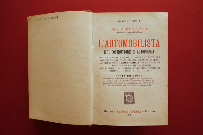 L'Automobilista e il Costruttore di Automobili G. Pedretti Hoepli 1927 … | Immagine Gallery 4