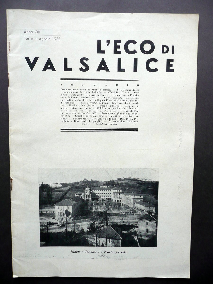 L'Eco di Valsalice Anno XIII Torino Agosto 1935 Istituto Salesiano …