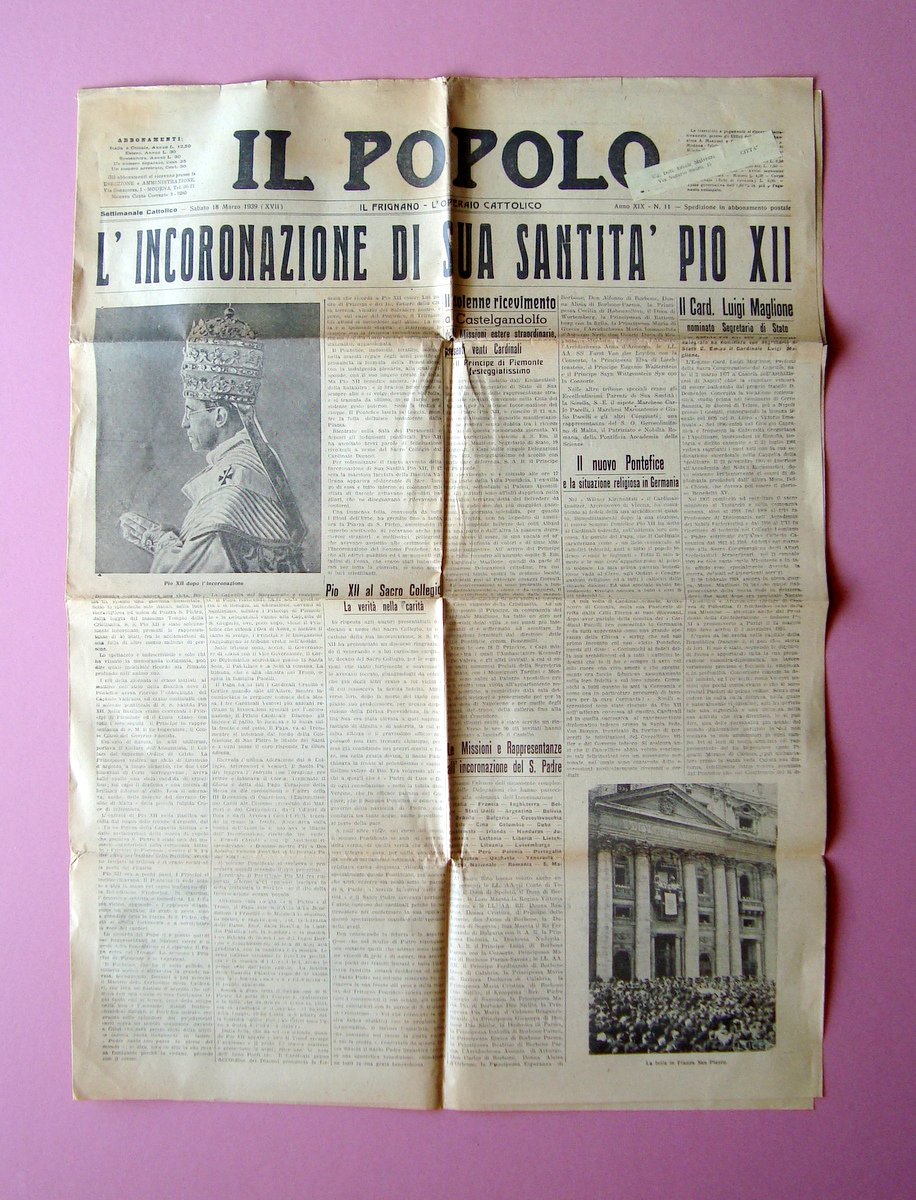 L'Incoronazione di Sua Santit‡ Pio XII in prima Il Popolo …