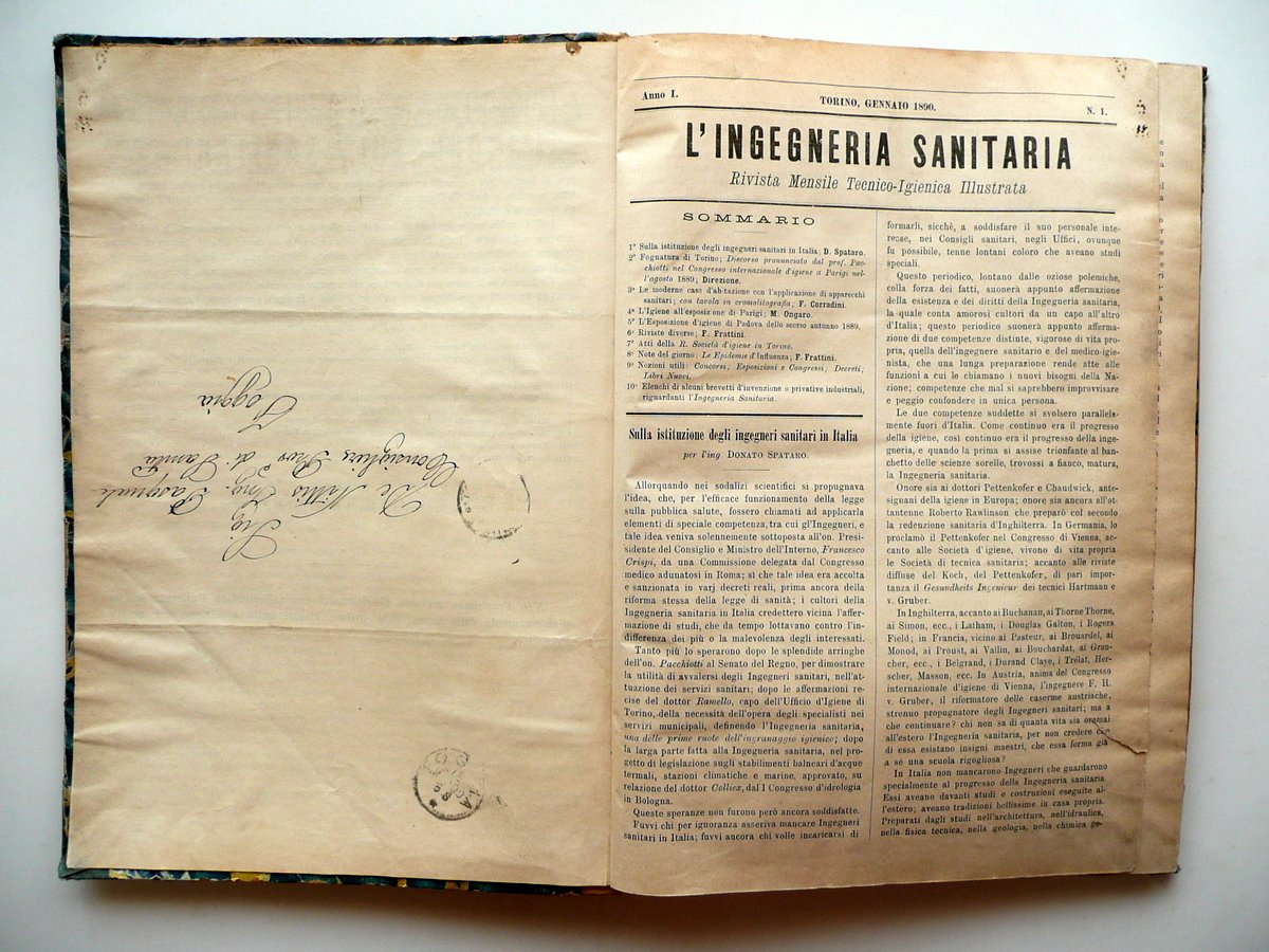 L'Ingegneria Sanitaria Rivista Anno I 1890 Annata Completa 12 Numeri …