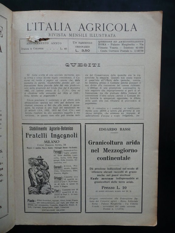 L'Italia Agricola Anno 69 N.11 1932 Aspetti Propriet‡ Fondiaria in …