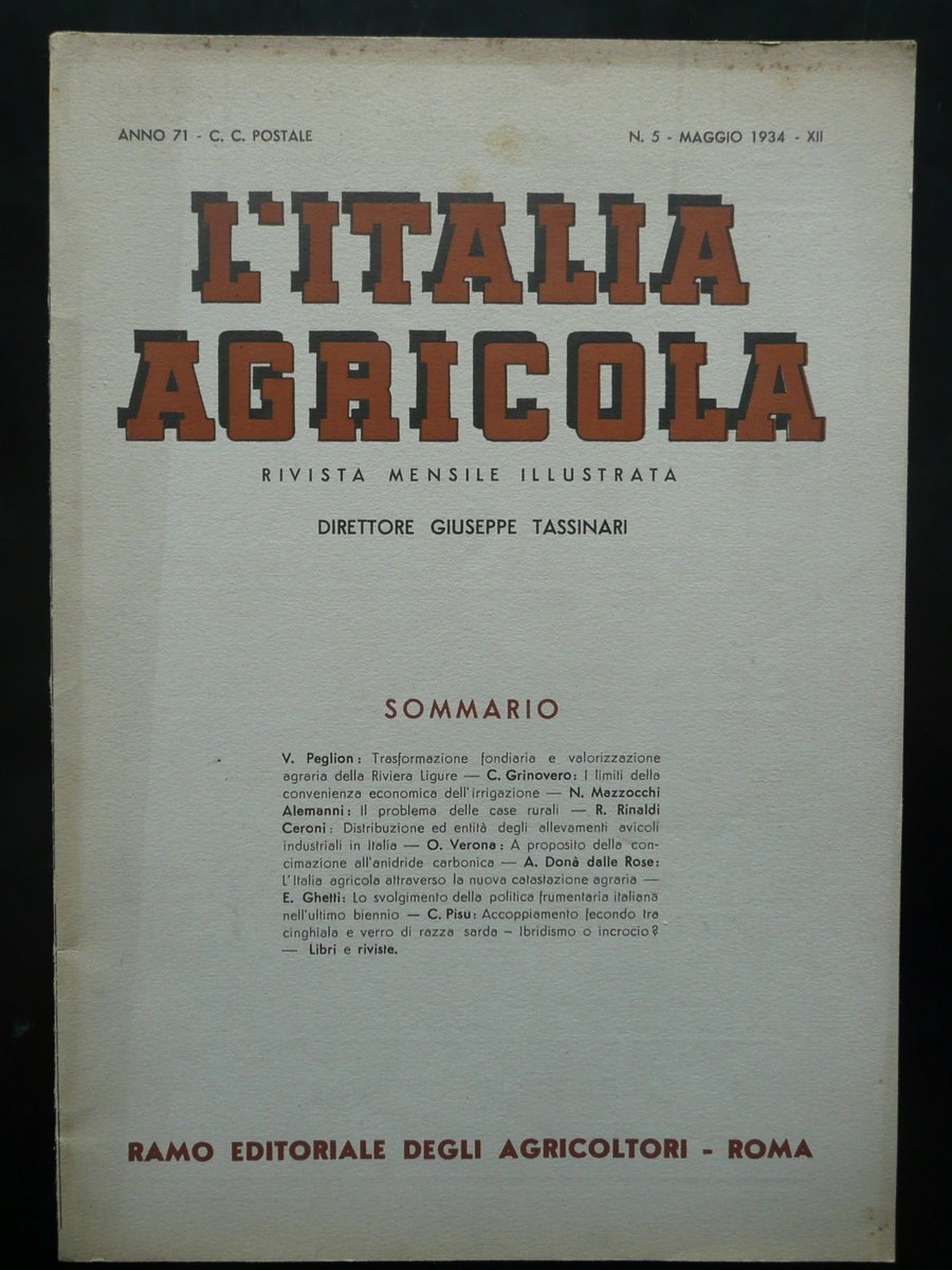 L'Italia Agricola Anno 71 N.5 1934 Accompiamento Cinghiala Verro Sardo …