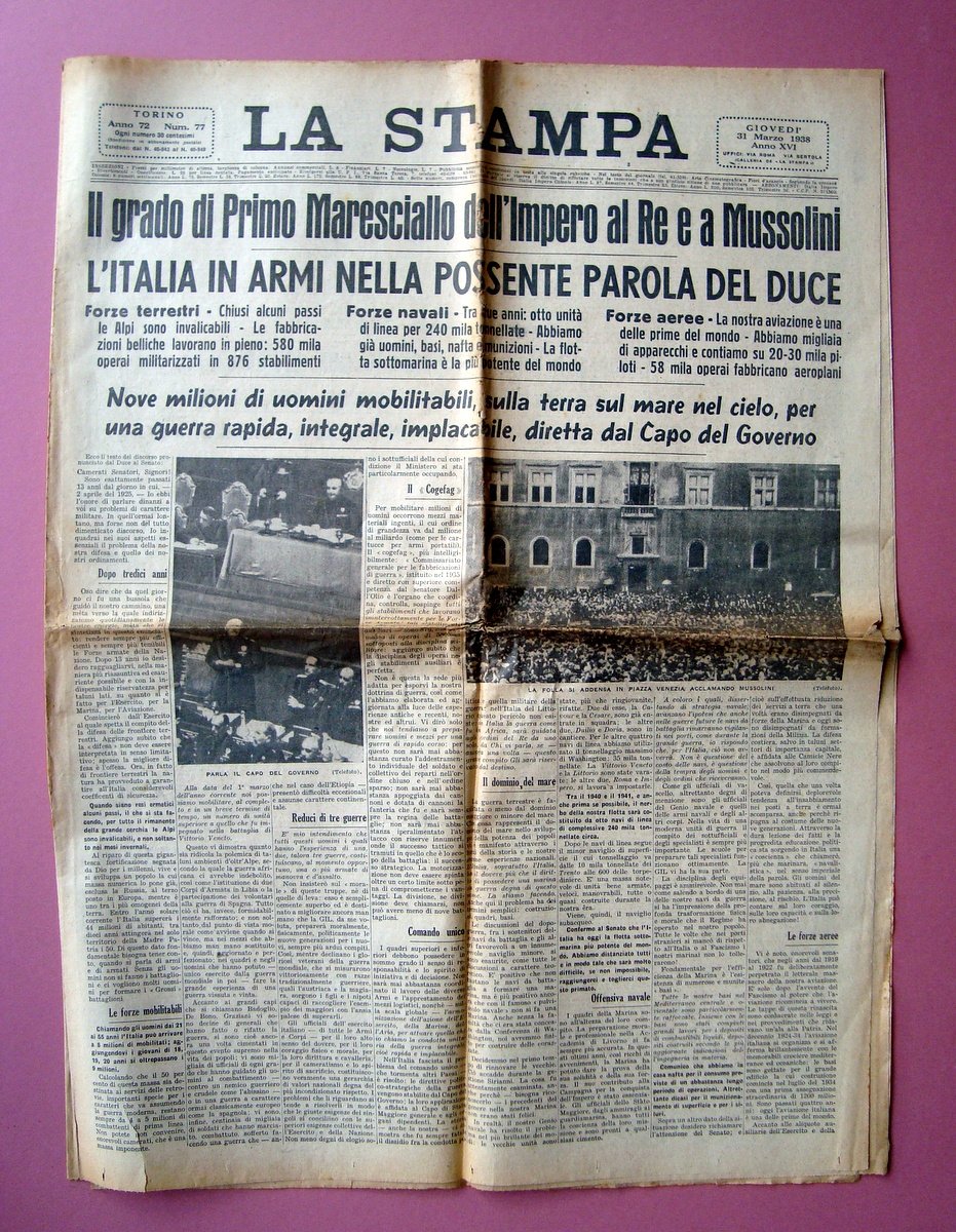 L'Italia in armi nella possente parola del ,Duce in prima … | Immagine principale