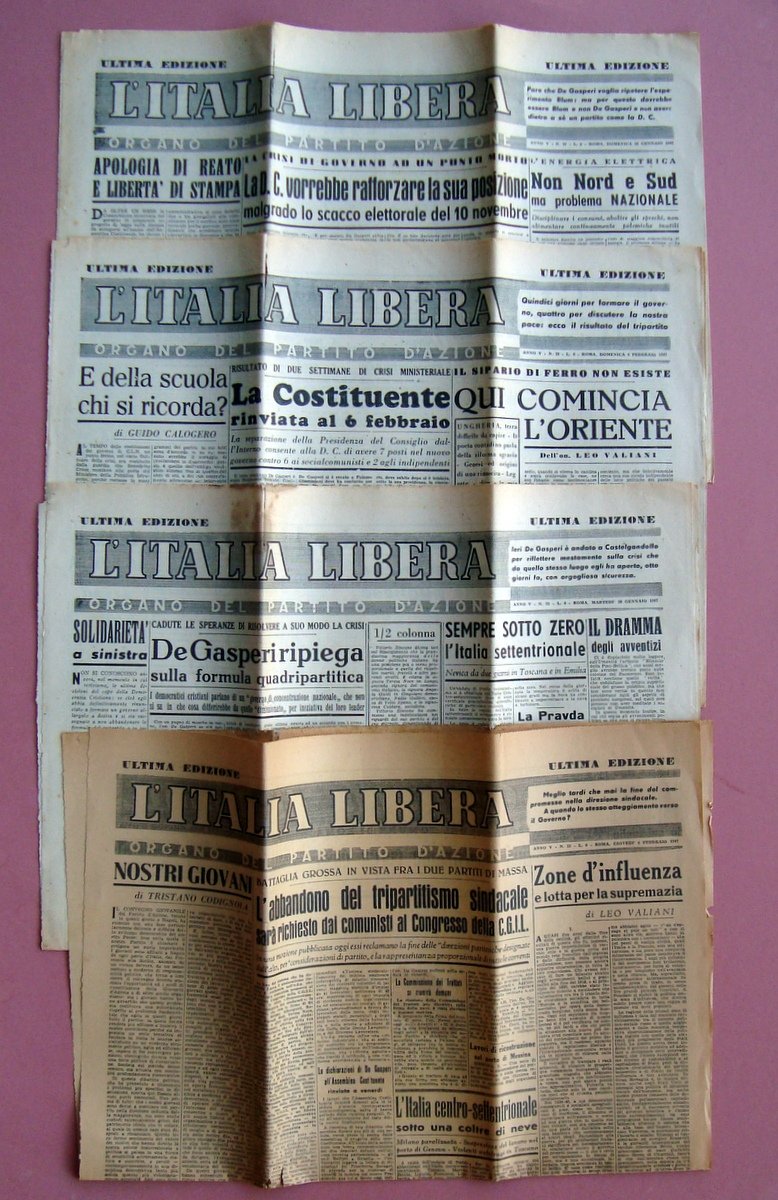 L'Italia Libera 4 giornali 1947 Partito d'Azione N 31 23 …